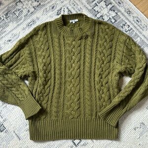 Reformation Sam Cotton Cashmere Oversized Crew in Olive Cable